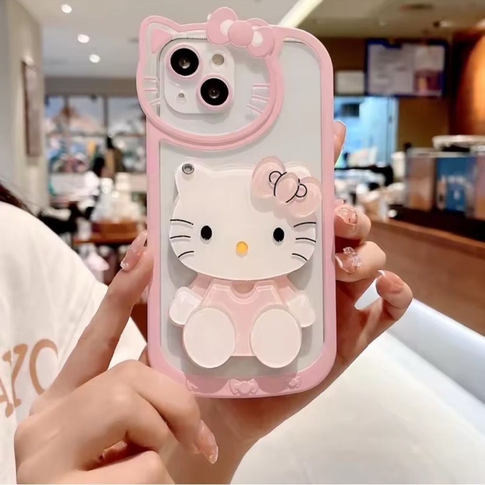 HELLO KITTY PHONE CASE WITH MIRROR CUTE PINK WHITE IPHONE 15 PLUS 6.7 INCHES NEW - Picture 4 of 8